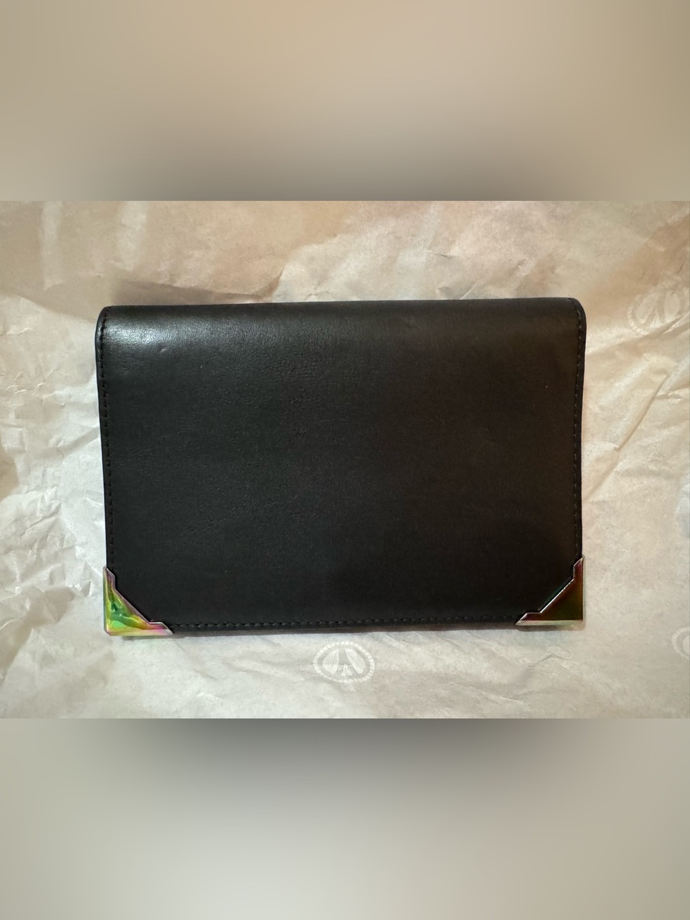 Alexander Wang Prisma Black Wallet with Calf leather iridescent metal corners